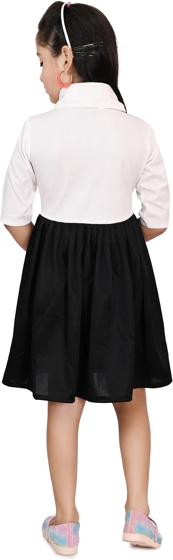 Black_3/4_Sleeve_Girls_Midi/Knee_Length_Party_Dress_(Black,_3/4_Sleeve)