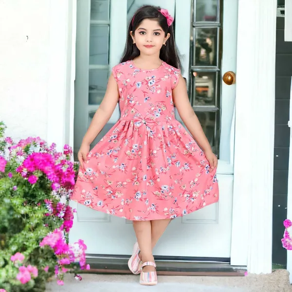 Pink_Sleeveless_Girls_Midi/Knee_Length_Party_Dress_(Pink,_Sleeveless)