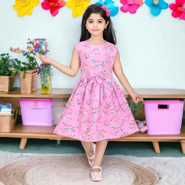 Pink_Sleeveless_Girls_Midi/Knee_Length_Party_Dress_(Pink,_Sleeveless)