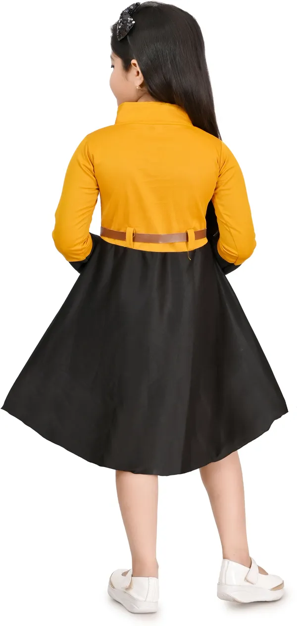 Yellow_3/4_Sleeve_Baby_Girls_Midi/Knee_Length_Party_Dress_(Yellow,_3/4_Sleeve)