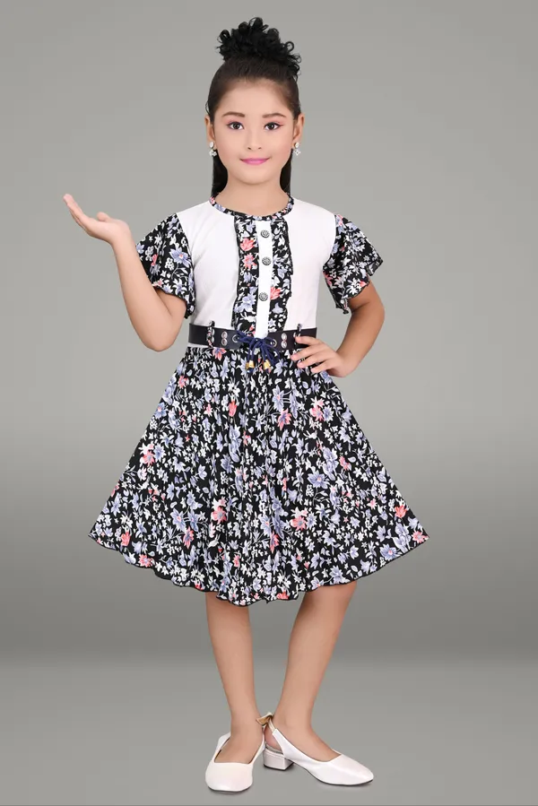 Black_Half_Sleeve_Girls_Midi/Knee_Length_Party_Dress_(Black,_Half_Sleeve)