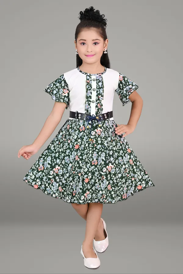 Green_Half_Sleeve_Girls_Midi/Knee_Length_Party_Dress_(Green,_Half_Sleeve)