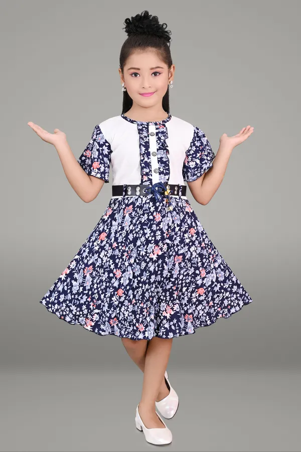 Blue_Half_Sleeve_Girls_Midi/Knee_Length_Party_Dress_(Blue,_Half_Sleeve)