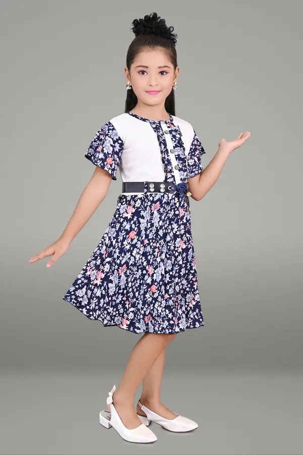 Blue_Half_Sleeve_Girls_Midi/Knee_Length_Party_Dress_(Blue,_Half_Sleeve)
