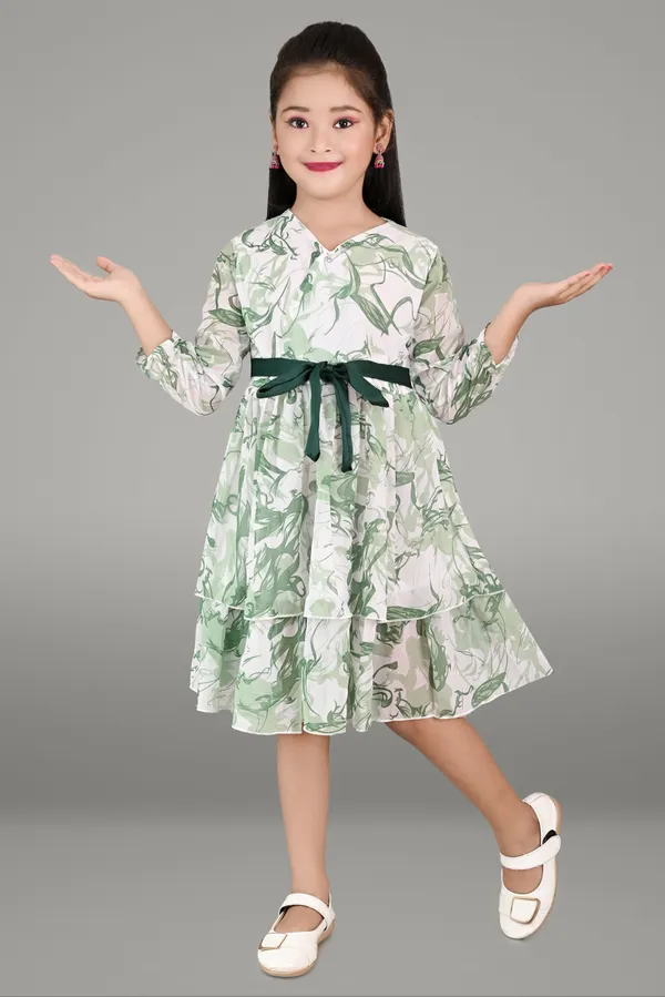 Green_3/4_Sleeve_Girls_Midi/Knee_Length_Party_Dress_(Green,_3/4_Sleeve)