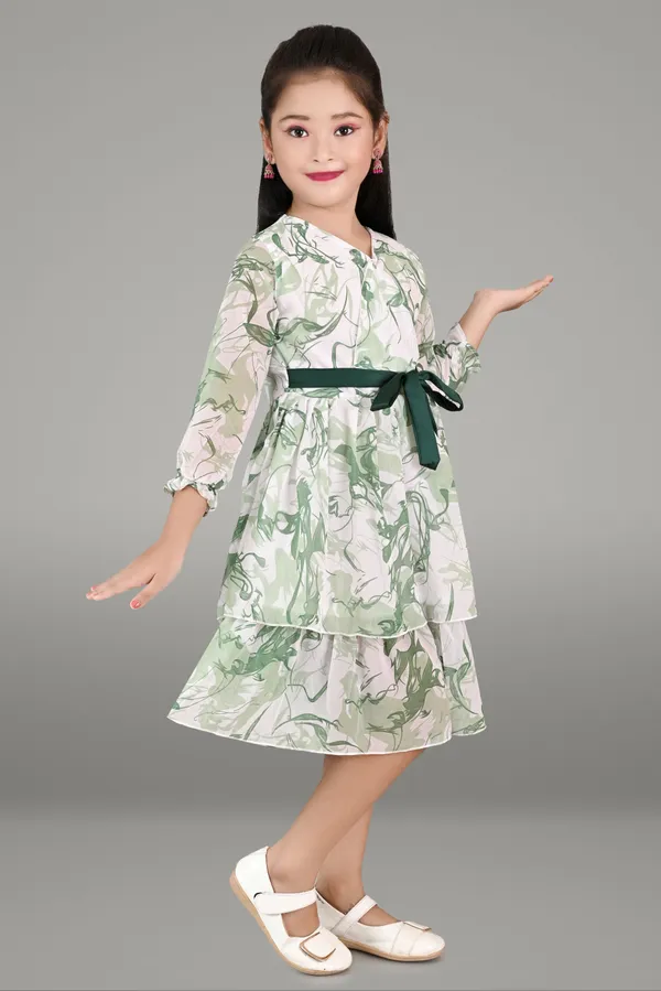 Green_3/4_Sleeve_Girls_Midi/Knee_Length_Party_Dress_(Green,_3/4_Sleeve)