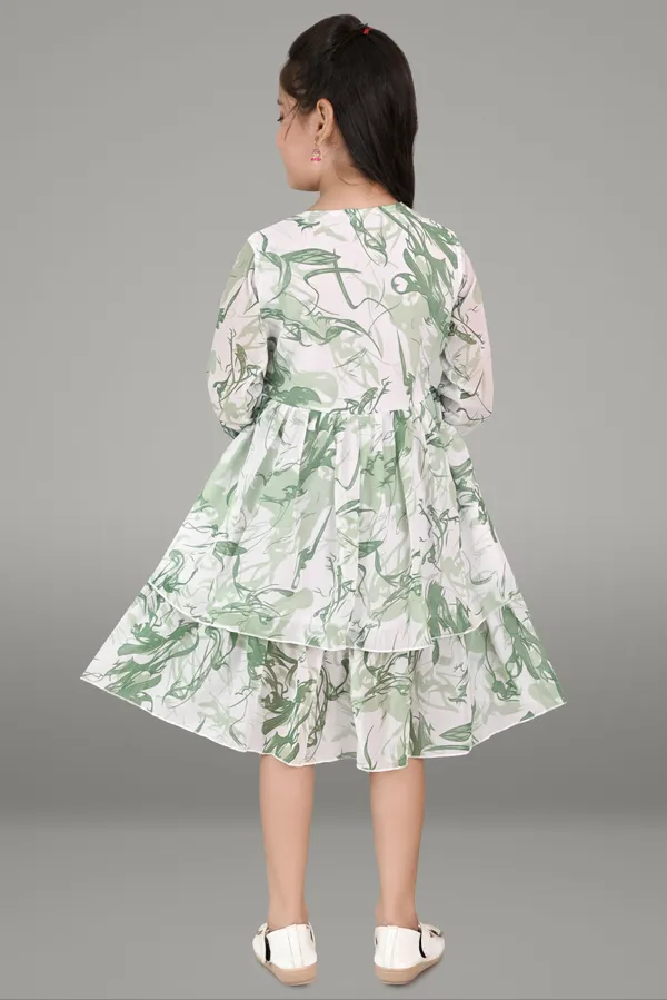 Green_3/4_Sleeve_Girls_Midi/Knee_Length_Party_Dress_(Green,_3/4_Sleeve)