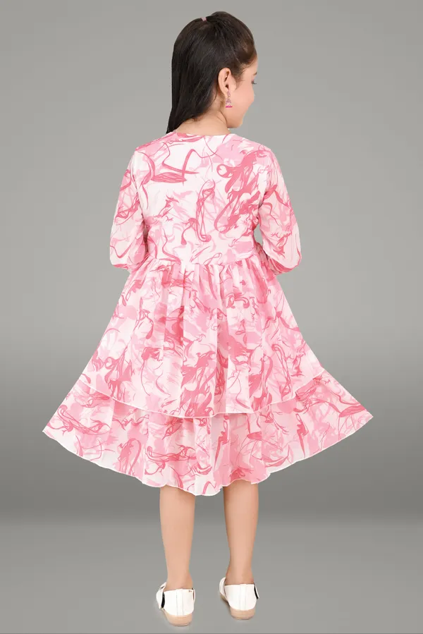 Pink_3/4_Sleeve_Girls_Midi/Knee_Length_Party_Dress_(Pink,_3/4_Sleeve)