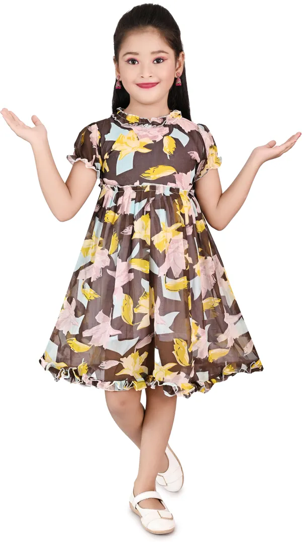 Brown_Half_Sleeve_Girls_Midi/Knee_Length_Party_Dress_(Brown,_Half_Sleeve)