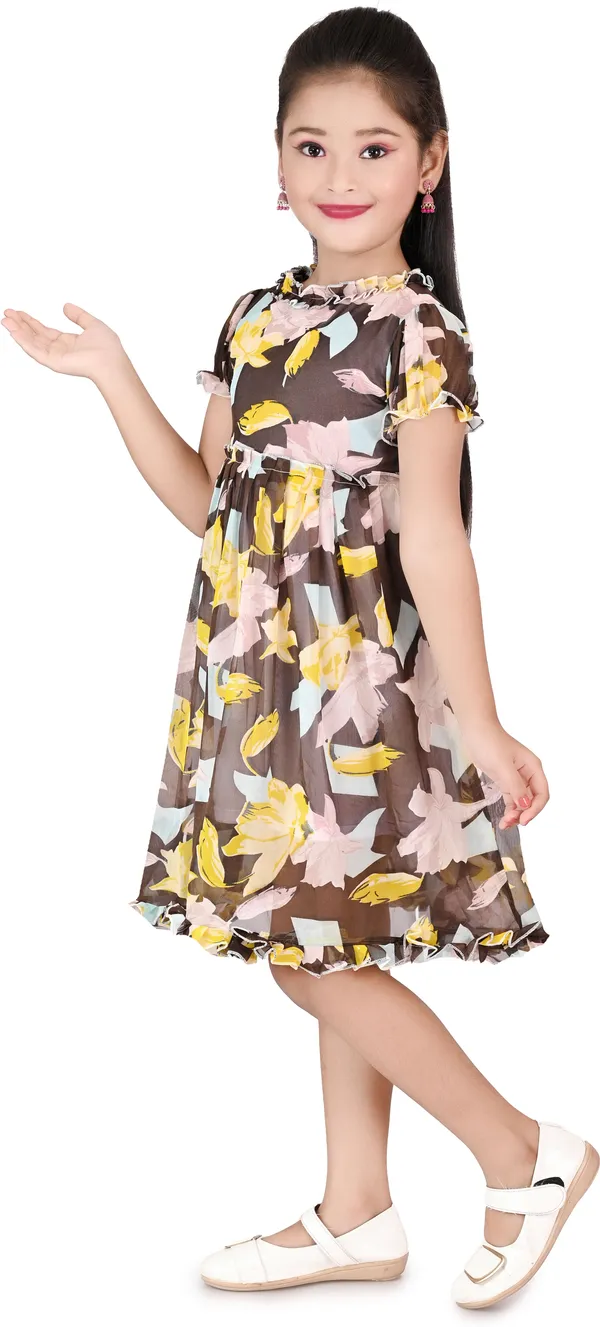 Brown_Half_Sleeve_Girls_Midi/Knee_Length_Party_Dress_(Brown,_Half_Sleeve)