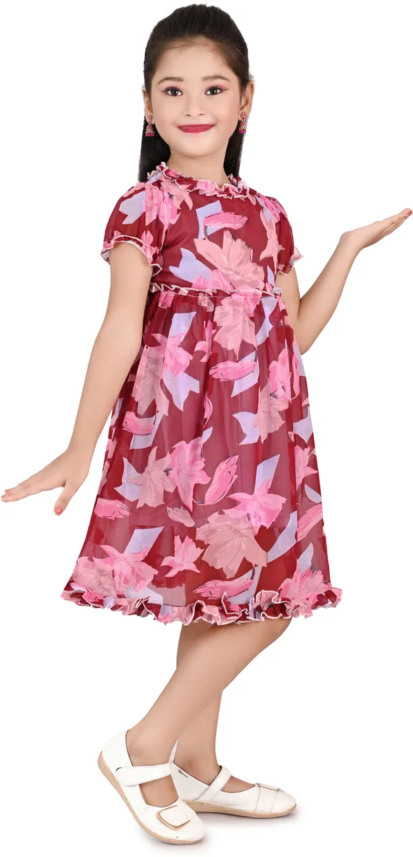 Maroon_Half_Sleeve_Girls_Midi/Knee_Length_Party_Dress_(Maroon,_Half_Sleeve)