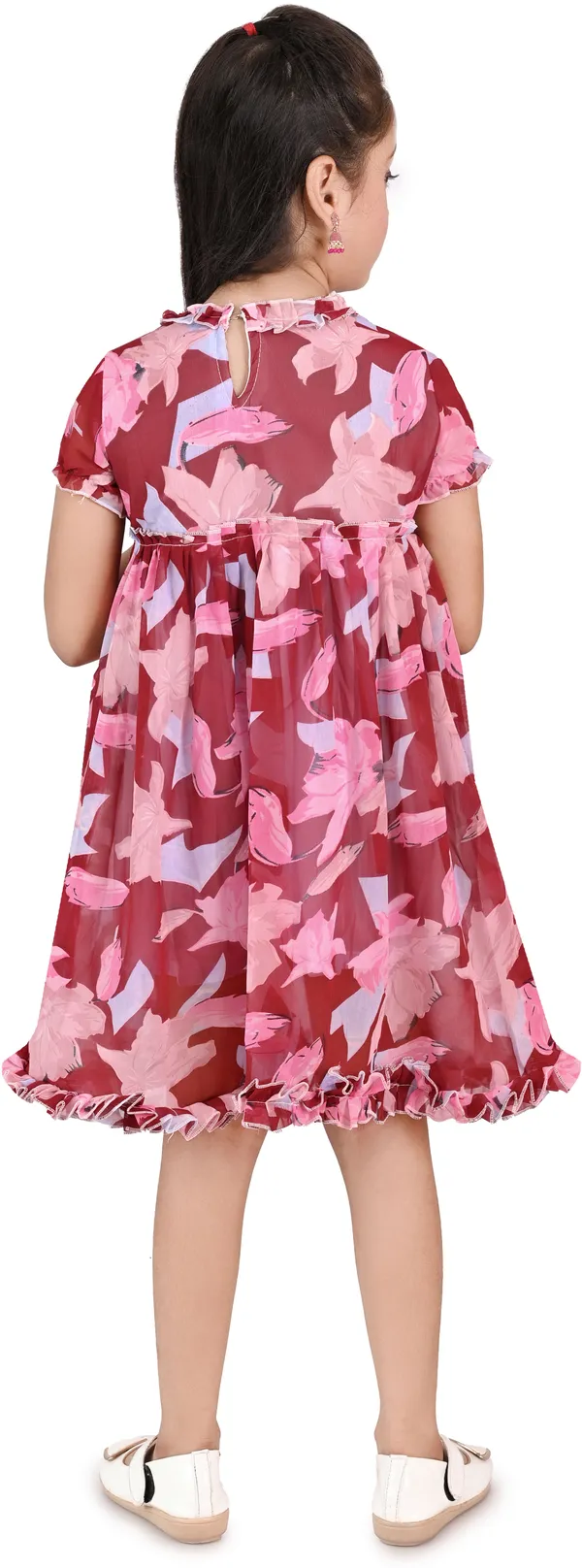 Maroon_Half_Sleeve_Girls_Midi/Knee_Length_Party_Dress_(Maroon,_Half_Sleeve)