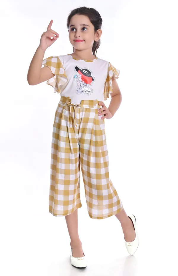 Brown__Checkered_Girls_Jumpsuit