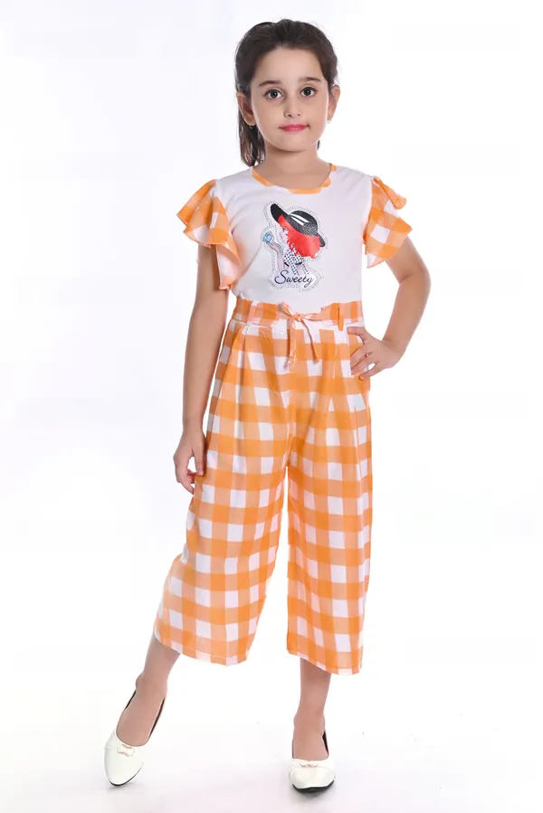 Orange__Checkered_Girls_Jumpsuit