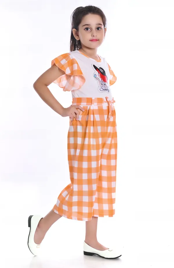Orange__Checkered_Girls_Jumpsuit