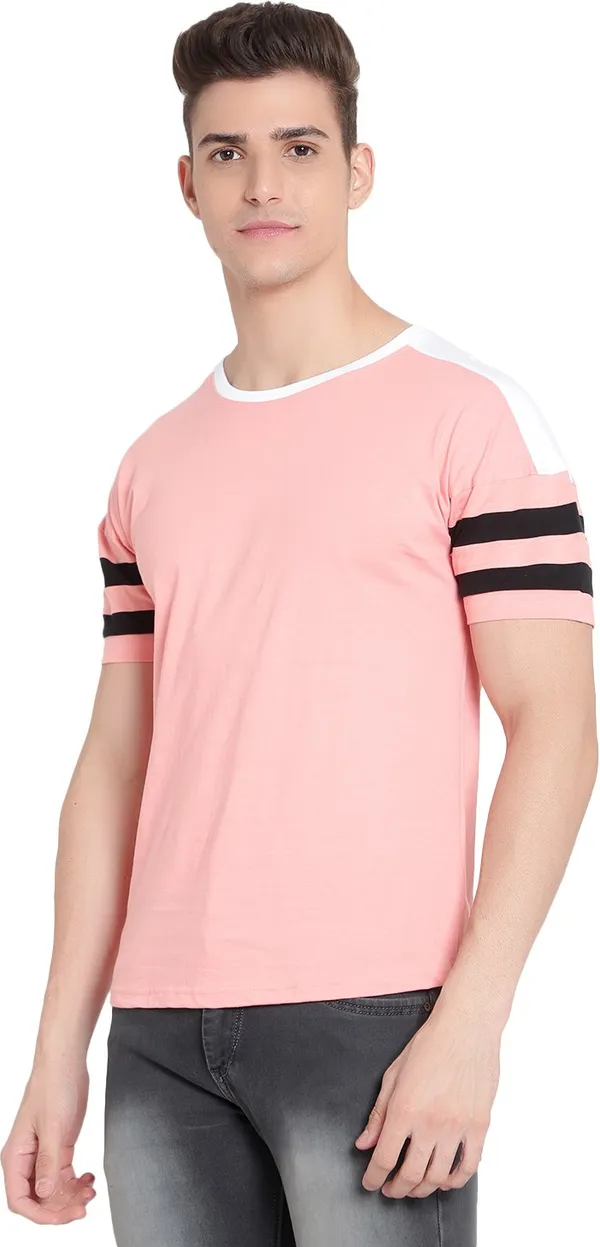Pink__Striped_Men_Round_Neck_Pink_T-Shirt