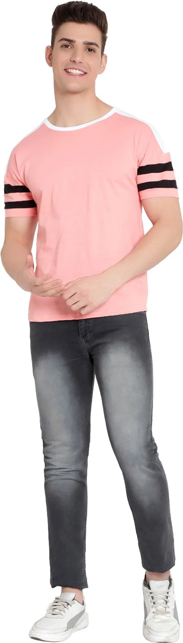Pink__Striped_Men_Round_Neck_Pink_T-Shirt