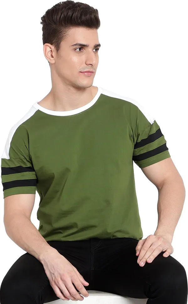Green__Striped_Men_Round_Neck_Green_T-Shirt