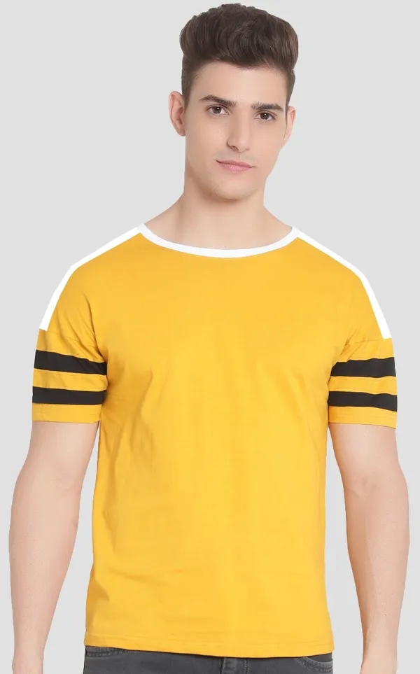 Yellow__Striped_Men_Round_Neck_Yellow_T-Shirt