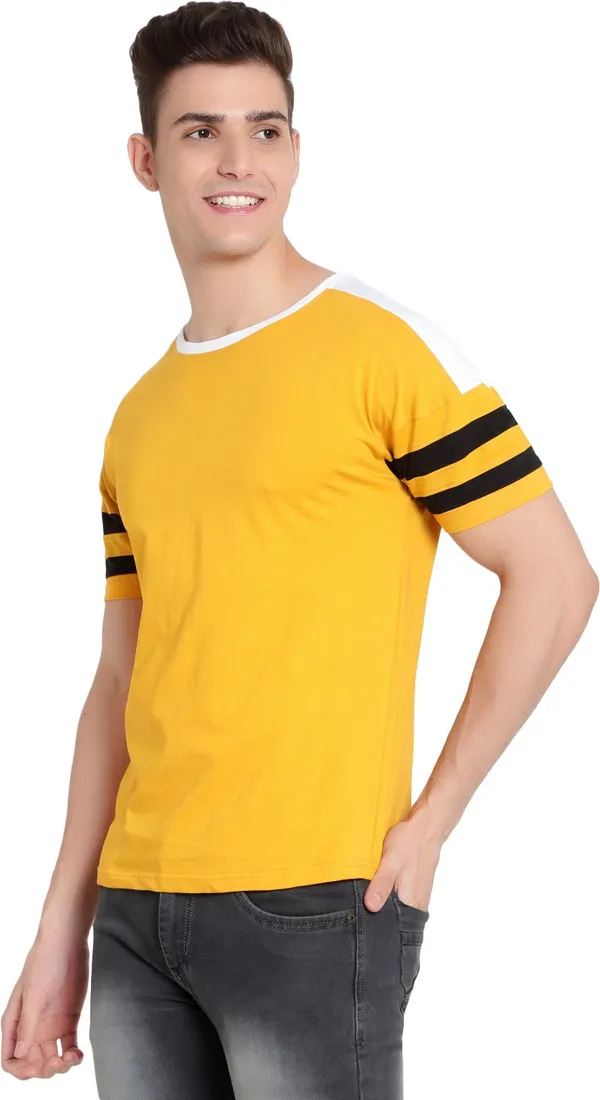 Yellow__Striped_Men_Round_Neck_Yellow_T-Shirt