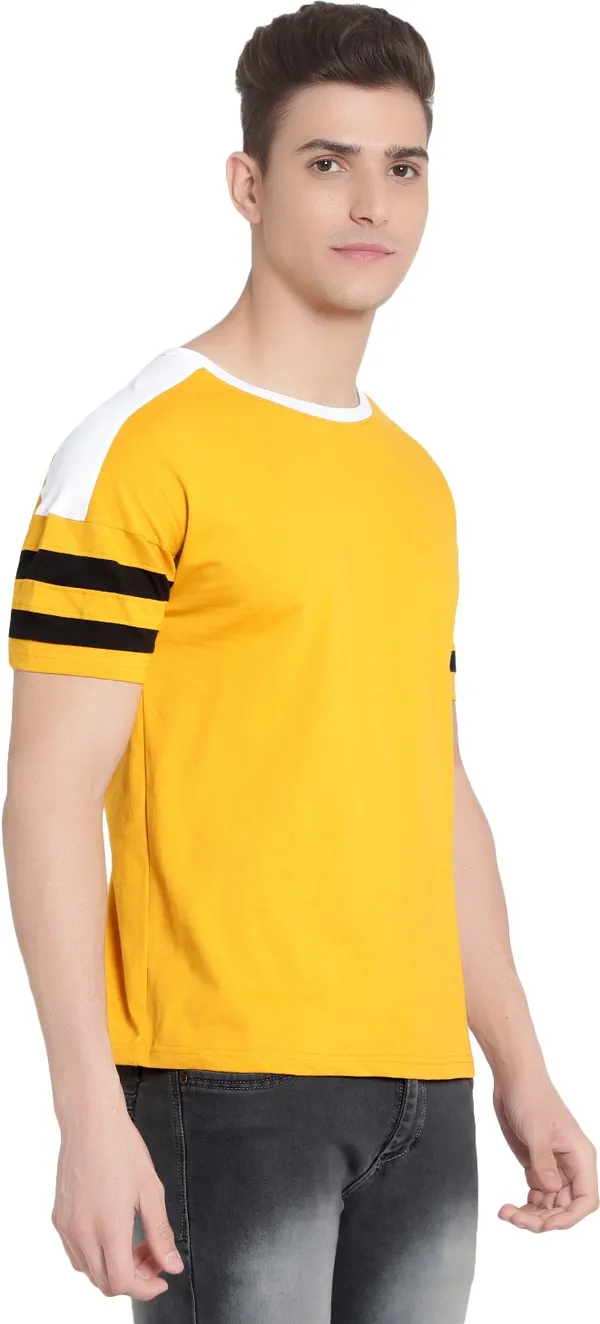 Yellow__Striped_Men_Round_Neck_Yellow_T-Shirt