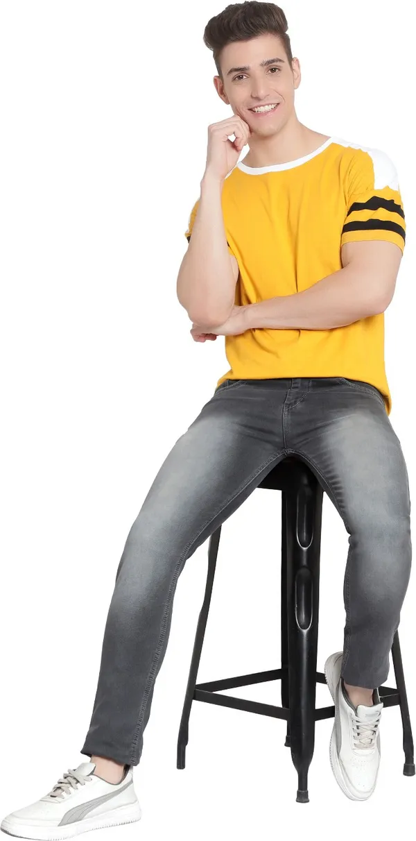 Yellow__Striped_Men_Round_Neck_Yellow_T-Shirt