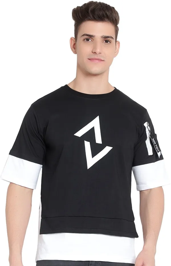 White::Black__Printed_Men_Round_Neck_White,_Black_T-Shirt