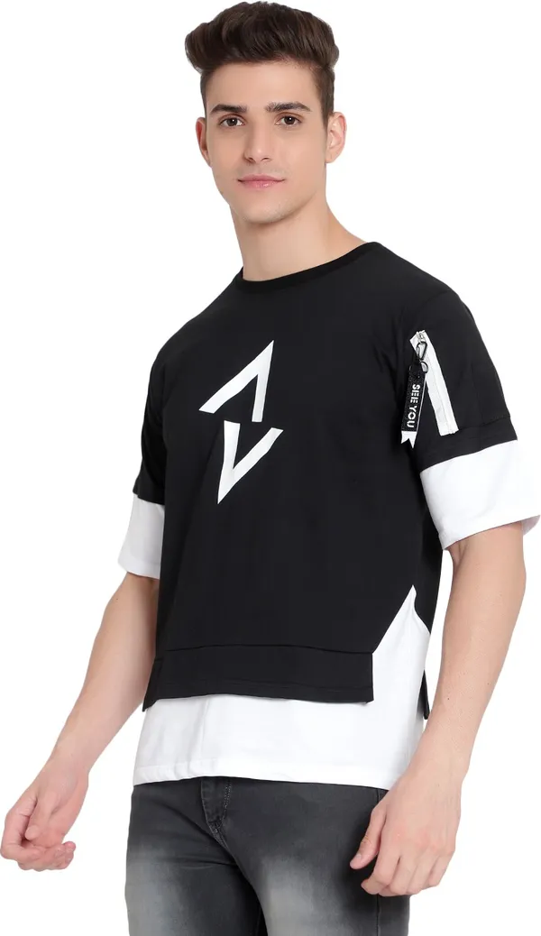 White::Black__Printed_Men_Round_Neck_White,_Black_T-Shirt