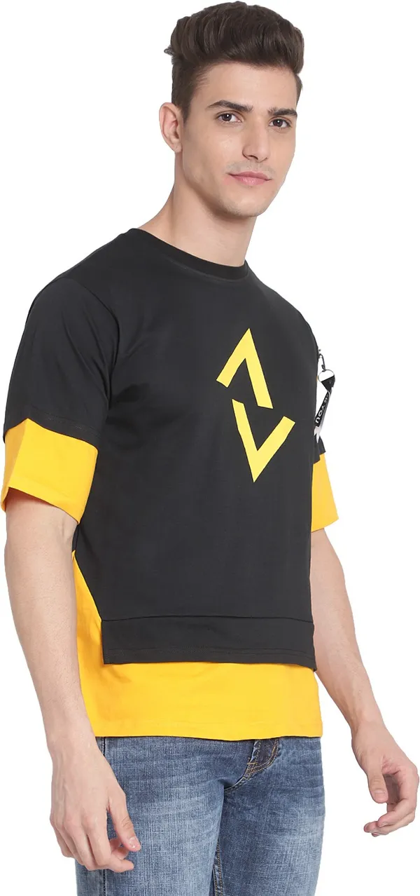 Yellow__Printed_Men_Round_Neck_Yellow_T-Shirt
