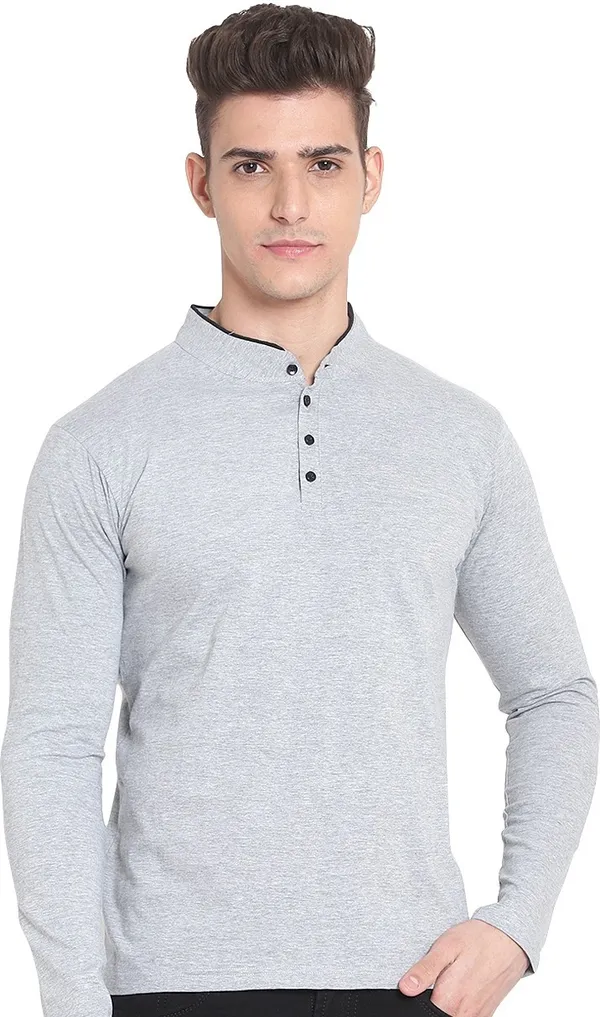 Grey__Solid_Men_Mandarin_Collar_Grey_T-Shirt