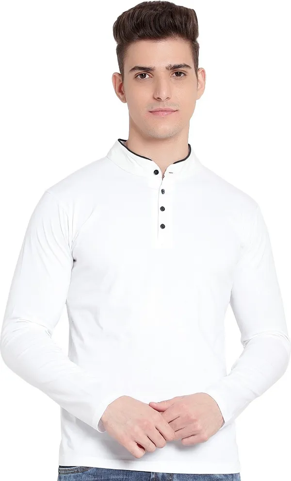 White__Solid_Men_Mandarin_Collar_White_T-Shirt