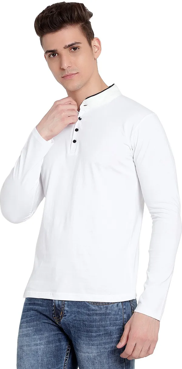 White__Solid_Men_Mandarin_Collar_White_T-Shirt