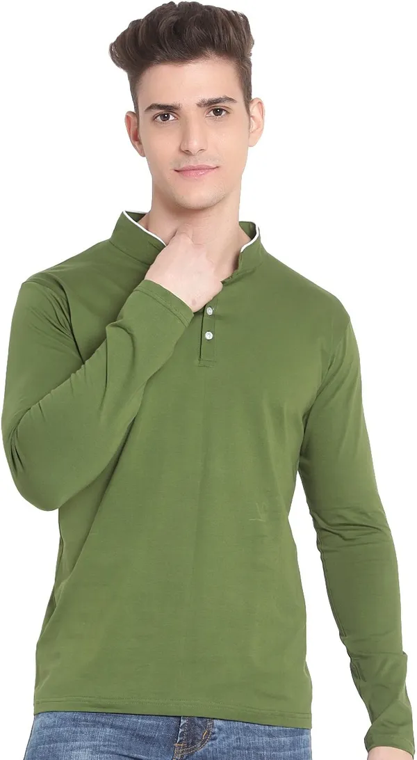 Green__Solid_Men_Mandarin_Collar_Green_T-Shirt