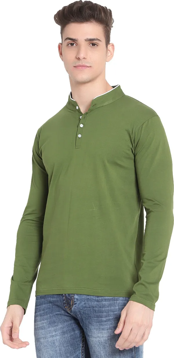 Green__Solid_Men_Mandarin_Collar_Green_T-Shirt