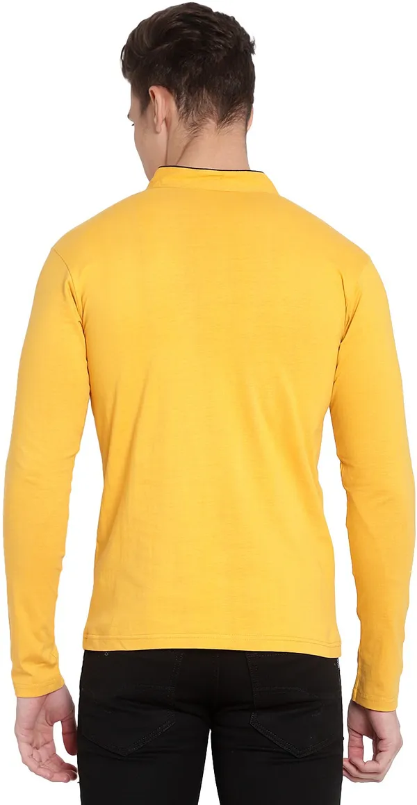 Yellow__Solid_Men_Mandarin_Collar_Yellow_T-Shirt