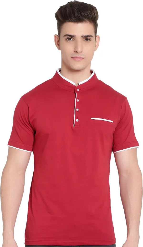 Maroon__Solid_Men_Mandarin_Collar_Maroon_T-Shirt