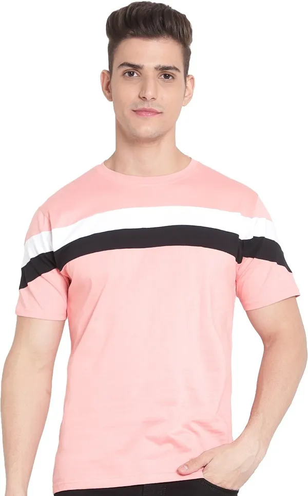 Pink__Colorblock_Men_Round_Neck_Pink_T-Shirt