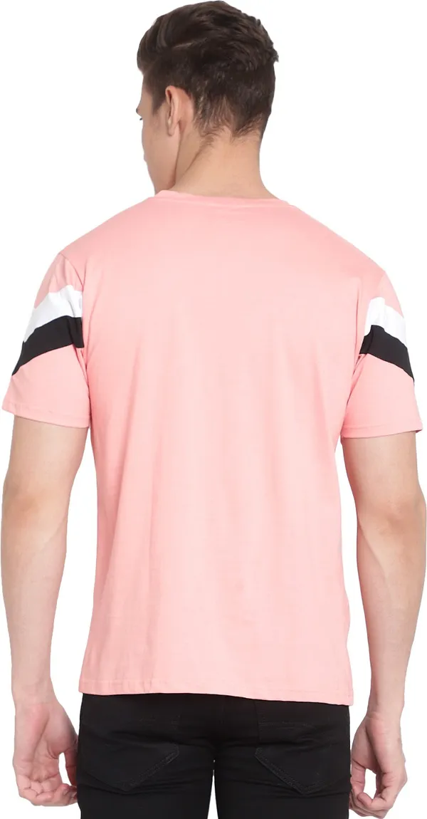 Pink__Colorblock_Men_Round_Neck_Pink_T-Shirt