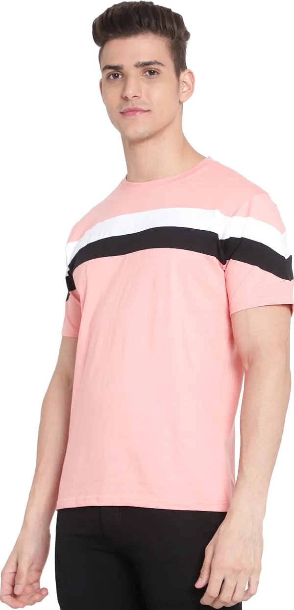 Pink__Colorblock_Men_Round_Neck_Pink_T-Shirt