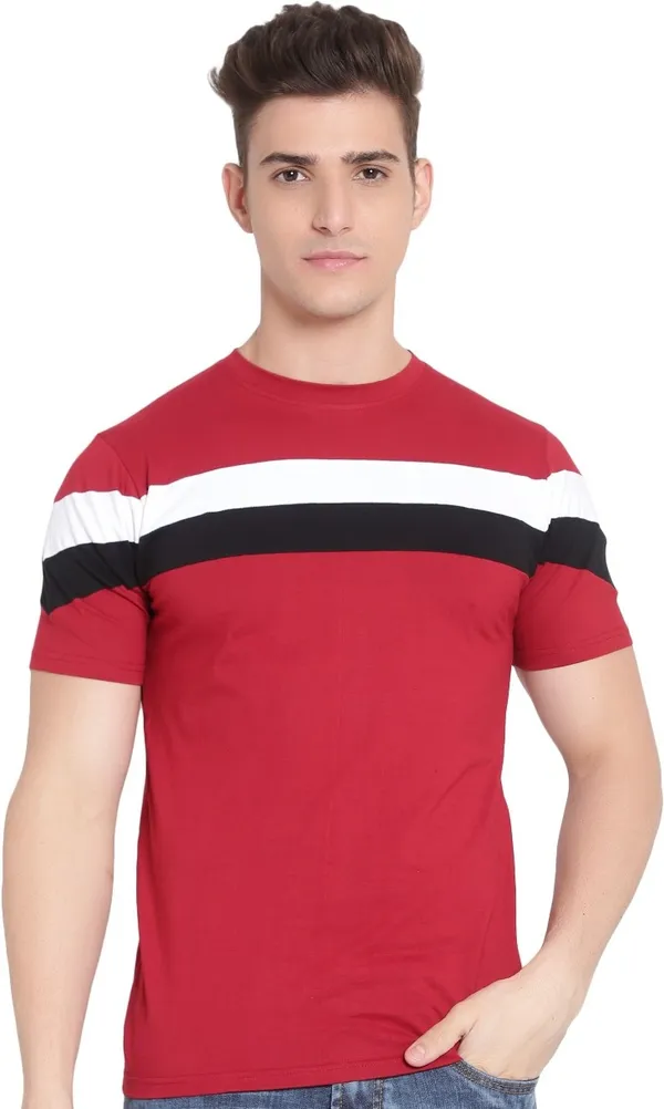 Maroon__Colorblock_Men_Round_Neck_Maroon_T-Shirt