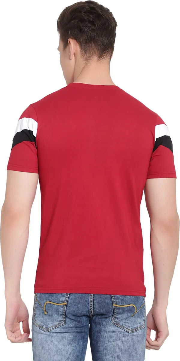 Maroon__Colorblock_Men_Round_Neck_Maroon_T-Shirt