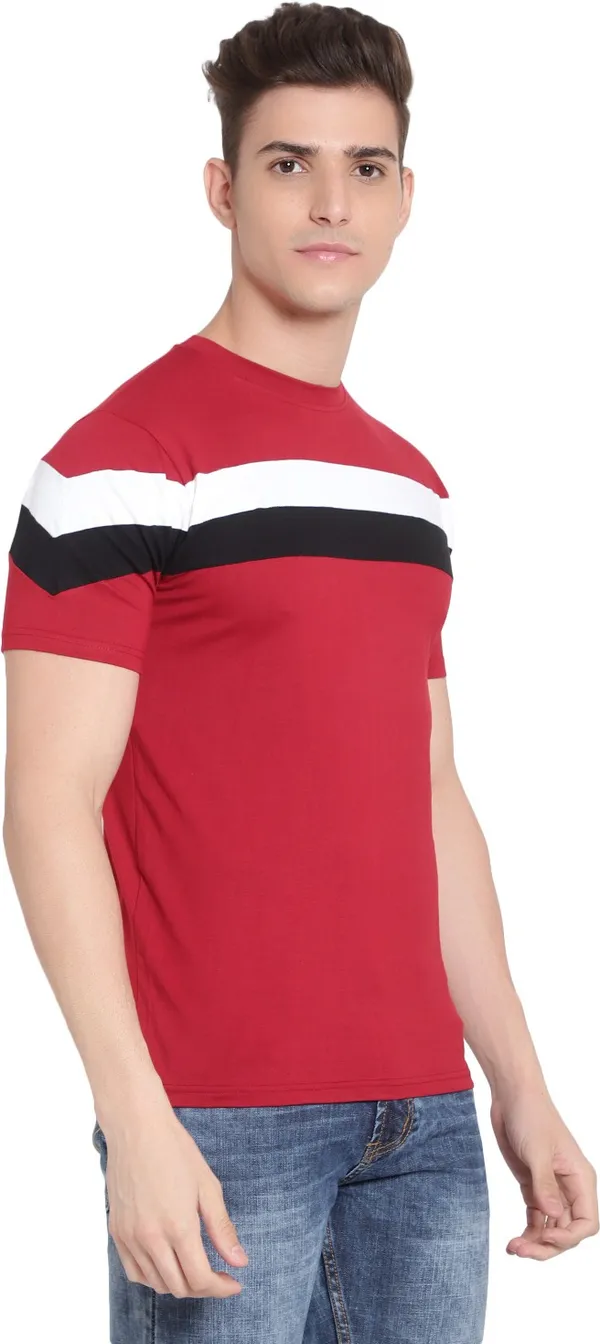 Maroon__Colorblock_Men_Round_Neck_Maroon_T-Shirt