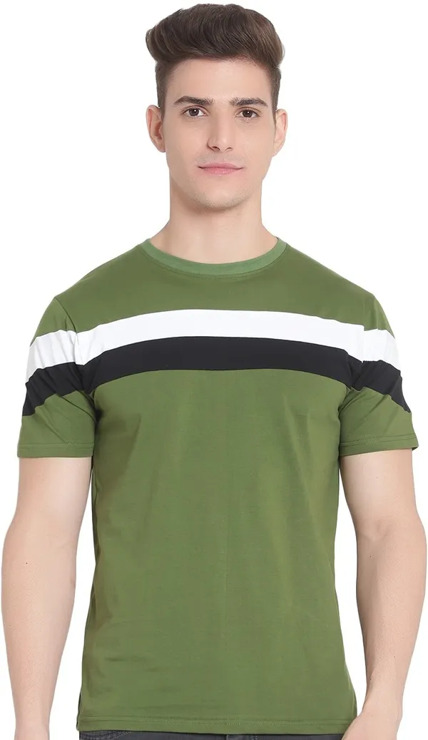 Light_Green__Colorblock_Men_Round_Neck_Light_Green_T-Shirt