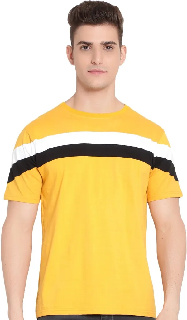 Yellow__Colorblock_Men_Round_Neck_Yellow_T-Shirt