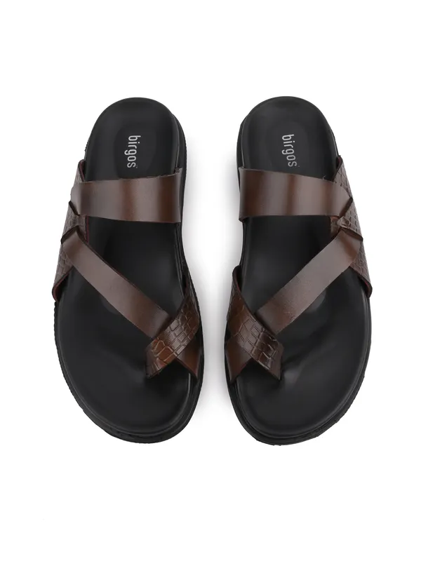 Birgos Tan Leather Sandals TPR Sole Padded Insole Sandals Tan Color Price in India Buy Birgos Tan Leather Sandals TPR Sole Padded Insole
