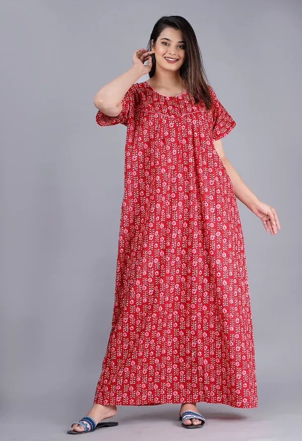 Red_Pure_Cotton_Night_Gown_For_Women