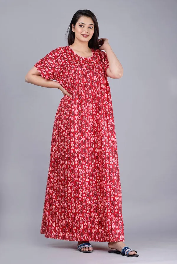 Red_Pure_Cotton_Night_Gown_For_Women