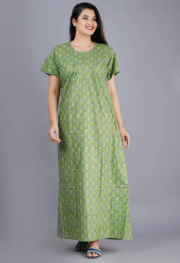 Green_Pure_Cotton_Night_Gown_For_Women