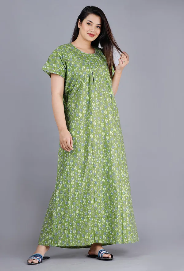 Green_Pure_Cotton_Night_Gown_For_Women