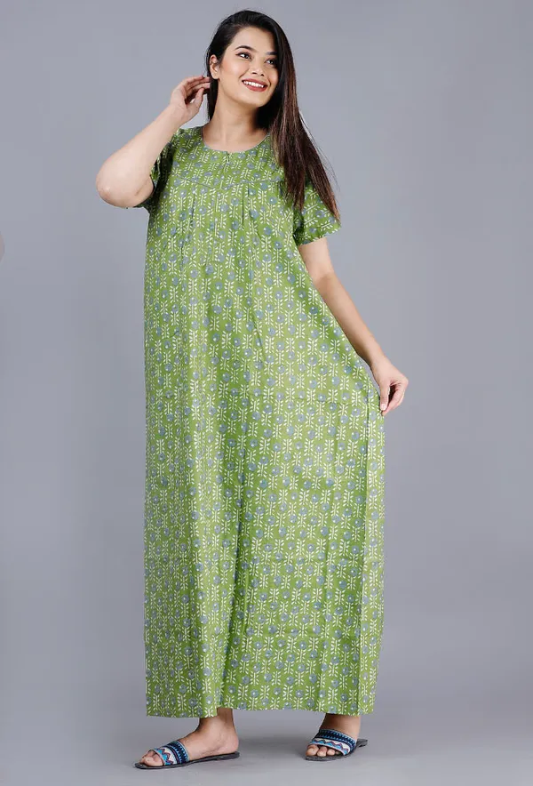 Green_Pure_Cotton_Night_Gown_For_Women